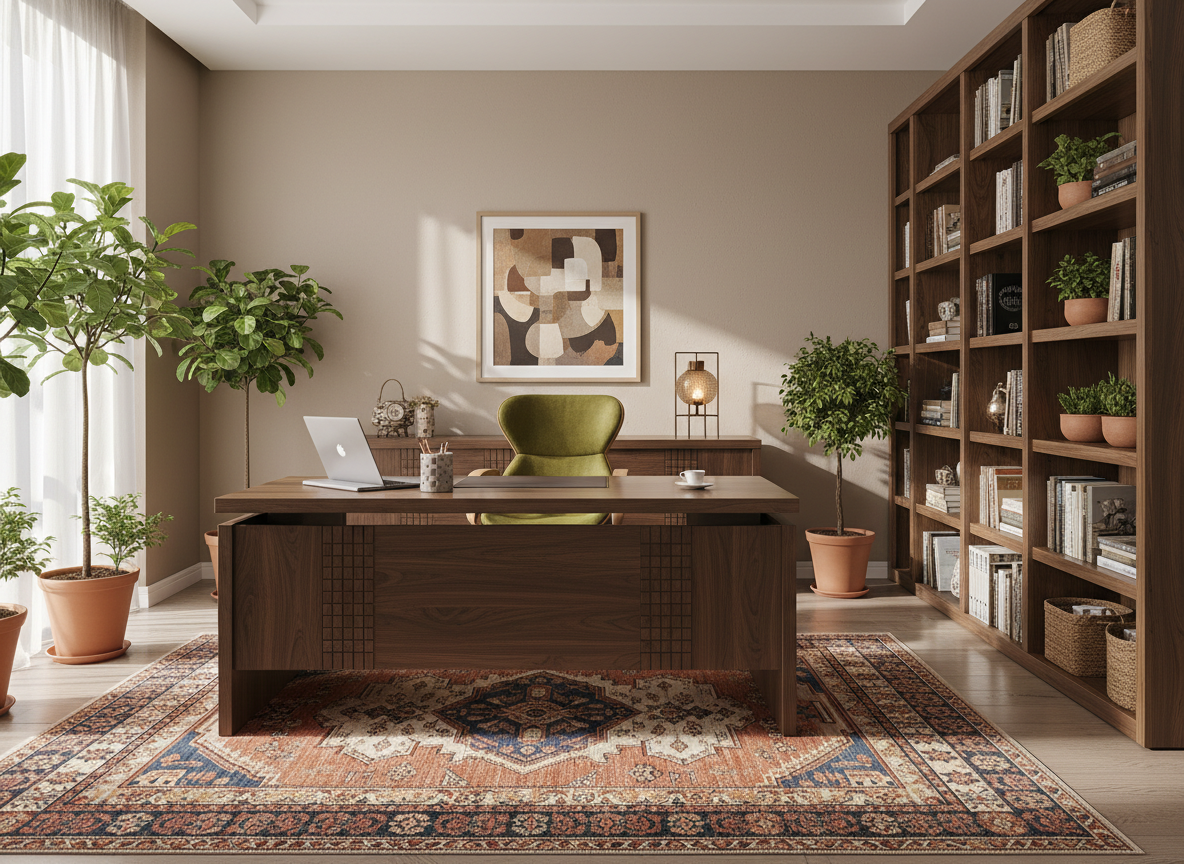 Ahşap masalı modern çalışma odası